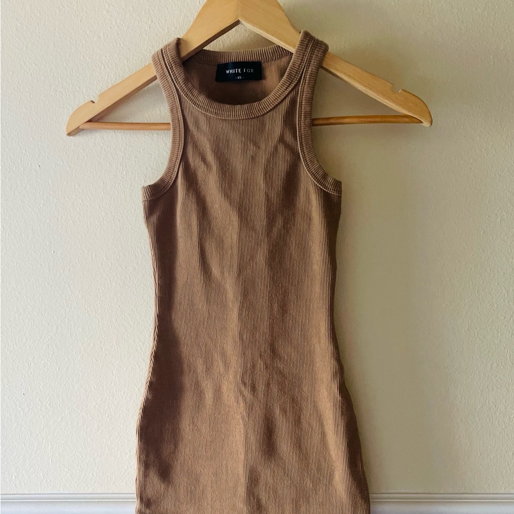 White fox mini tan dress